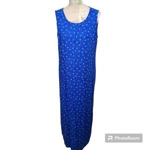 VINTAGE Y2K Worthington Size 16 Blue Turquoise Diamond Sleeveless Maxi Dress